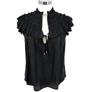 Reset Silky Black Ruffled Collar Sleeveless Eleanor Blouse Size Small NWT